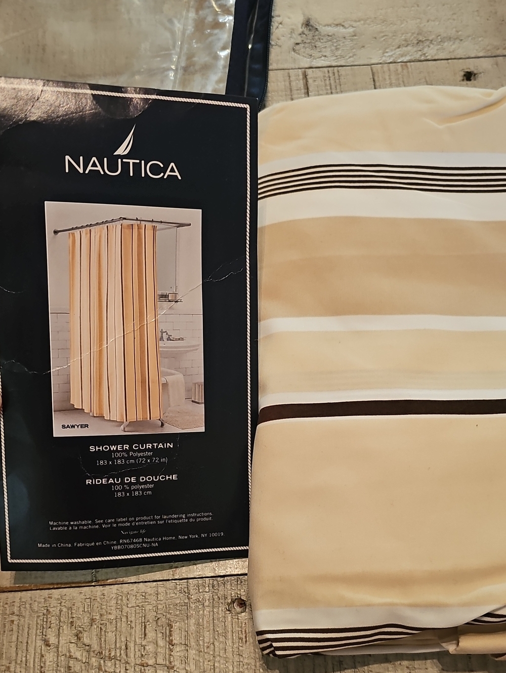 Nautica Beige, White and Brown Striped Shower Curtain